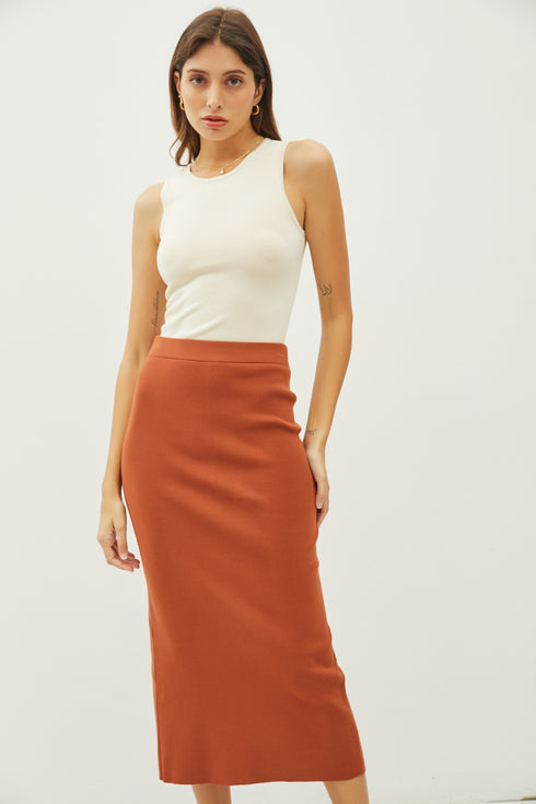 KNIT HIGH RISE MIDI SKIRT